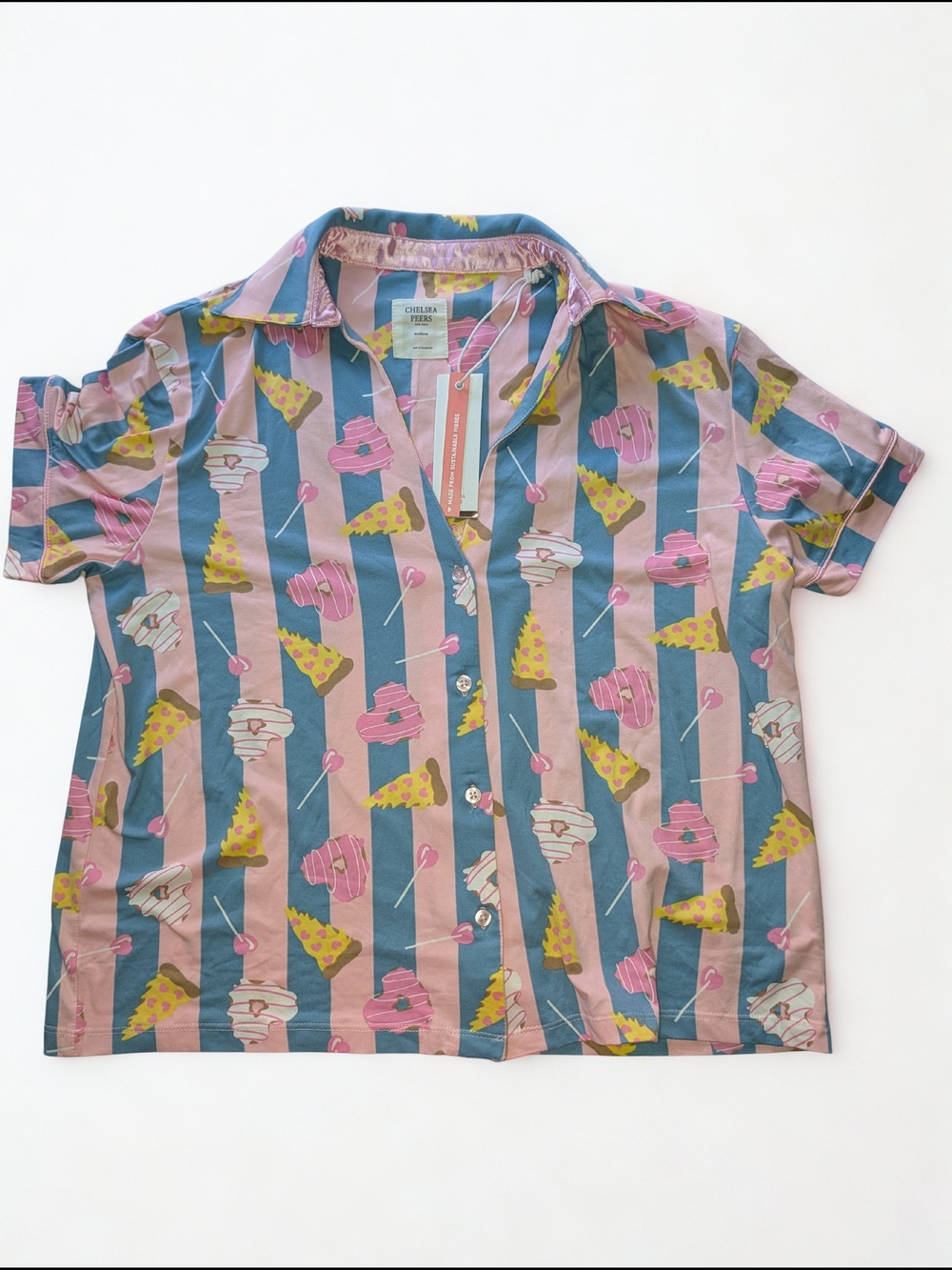 Chelsea Peers Pink & Blue Stripe Dessert-Print Short Pajama Top